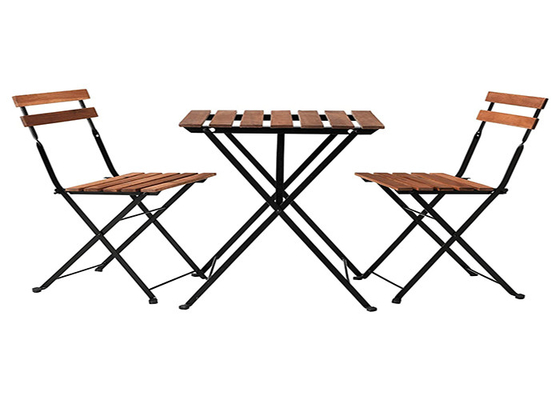 Satu Meja Dan Dua Kursi Set Outdoor Garden Wood Top Metal Frame Folding