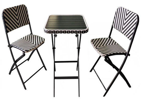 Outdoor Garden Steel Top Table Anyaman Kursi Set Bingkai Logam Lipat